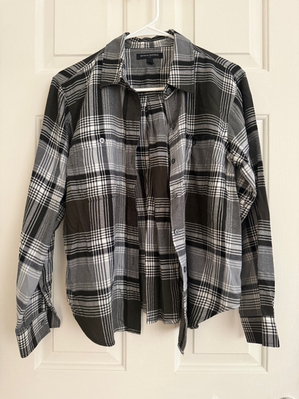 Banana Republic Black, Gray & White Plaid Shirt